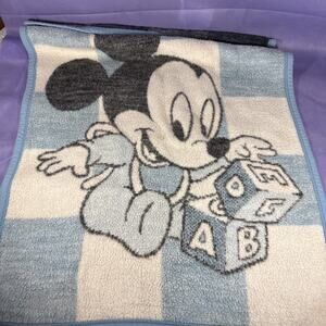 Disney Baby Mickey Mouse Blue Biederlack Blanket ABC Blocks (Vintage) A1